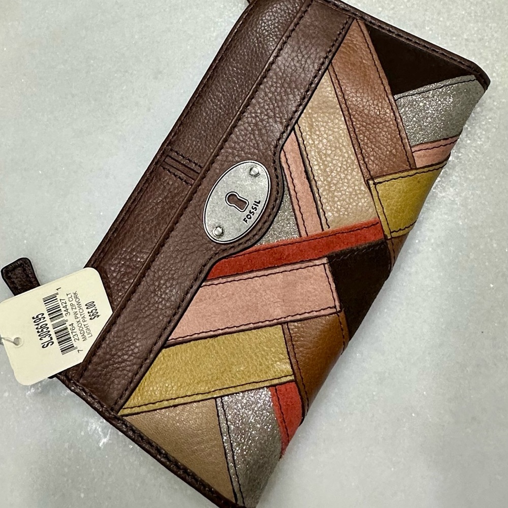 Fossil Maddox PW Zip Clutch Light Patchwork Wallet